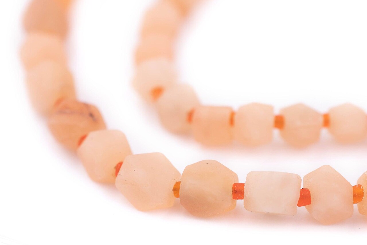 The Bead Chest Matte Natural Cornerless Cube Calcite Beads 7mm Afghanistan Orange Faceted Gemstone Large Hole 16 Inch Strand